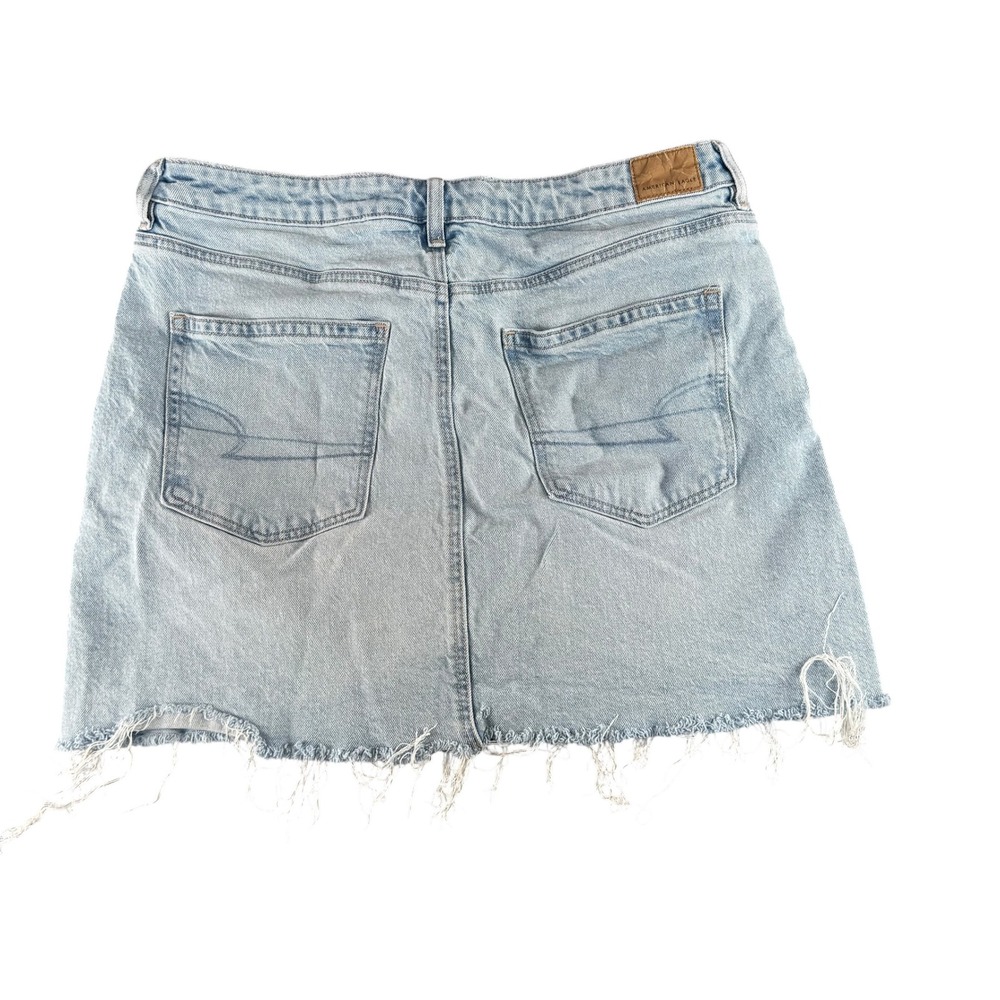 American Eagle Perfect Mini Light Wash Raw Hem Denim Skirt Womens 16 Stretch - Picture 7 of 7
